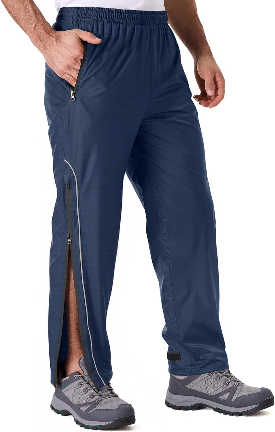 Men's Rain Pants Full Zip Waterproof Rain Over Trousers Lightweight Windproof for Outdoor Hiking Golf Work