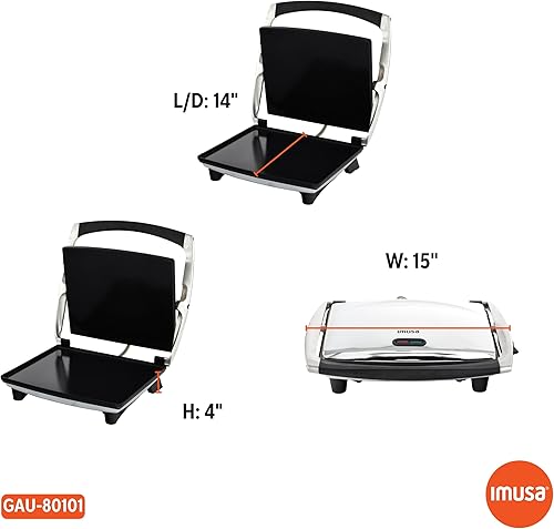 Miniatura 9 de IMUSA - Prensa eléctrica Panini de acero inoxidable de 12 x 10 pulgadas con control de temperatura, placas antiadherentes para sándwiches, paninis a