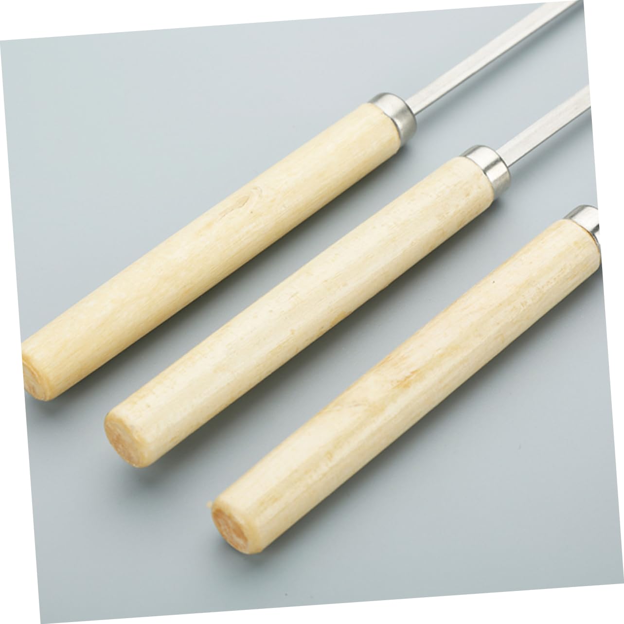 KONTONTY 50pcs Stainless Steel Bbq Forks Wooden Handle Barbecue Meat Forks Rustproof Easy to Clean for Cheese Meat Fruit Corn Outdoor Cooking