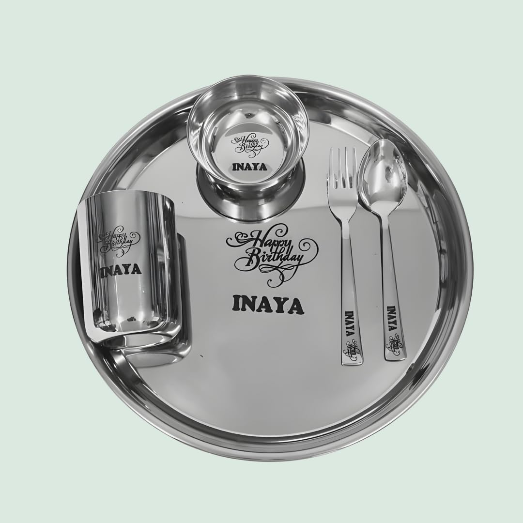 Namoh Customizations Stainless stell Customized Thali Set for Kids with Name: Personalized thali Set with Name — Amazon image 2
