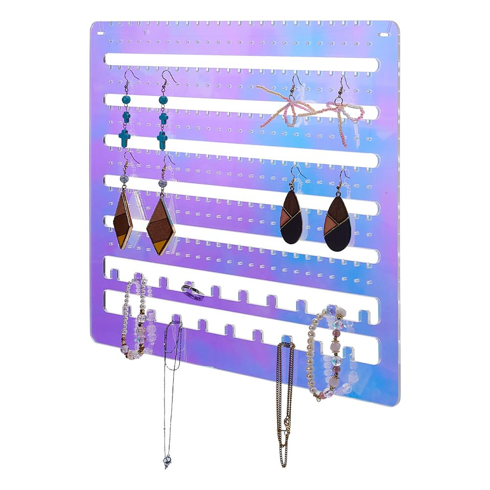 Organiseur mural acrylique irisé : solution anti-nœuds pour colliers et boucles d'oreilles