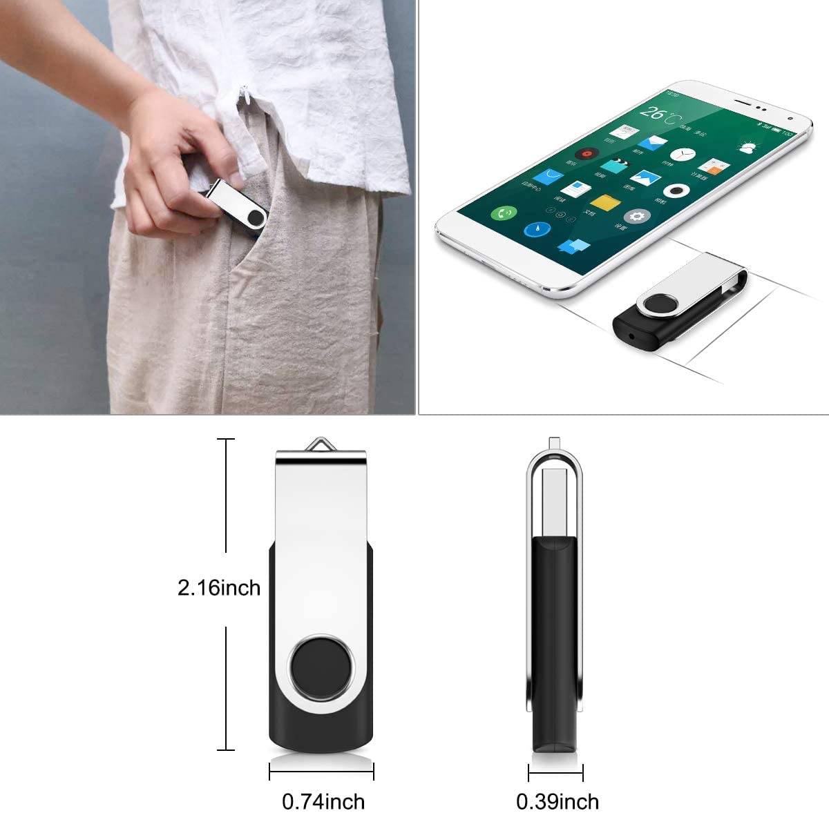 Clé USB 8Go Lot de 5 Flash Drive Cles USB 2.0 Mémoire Stick Stockage Pivotantes Porte Clef USB U Disque (5 Couleurs Mélangées:Rouge Vert Noir Bleu Violet)