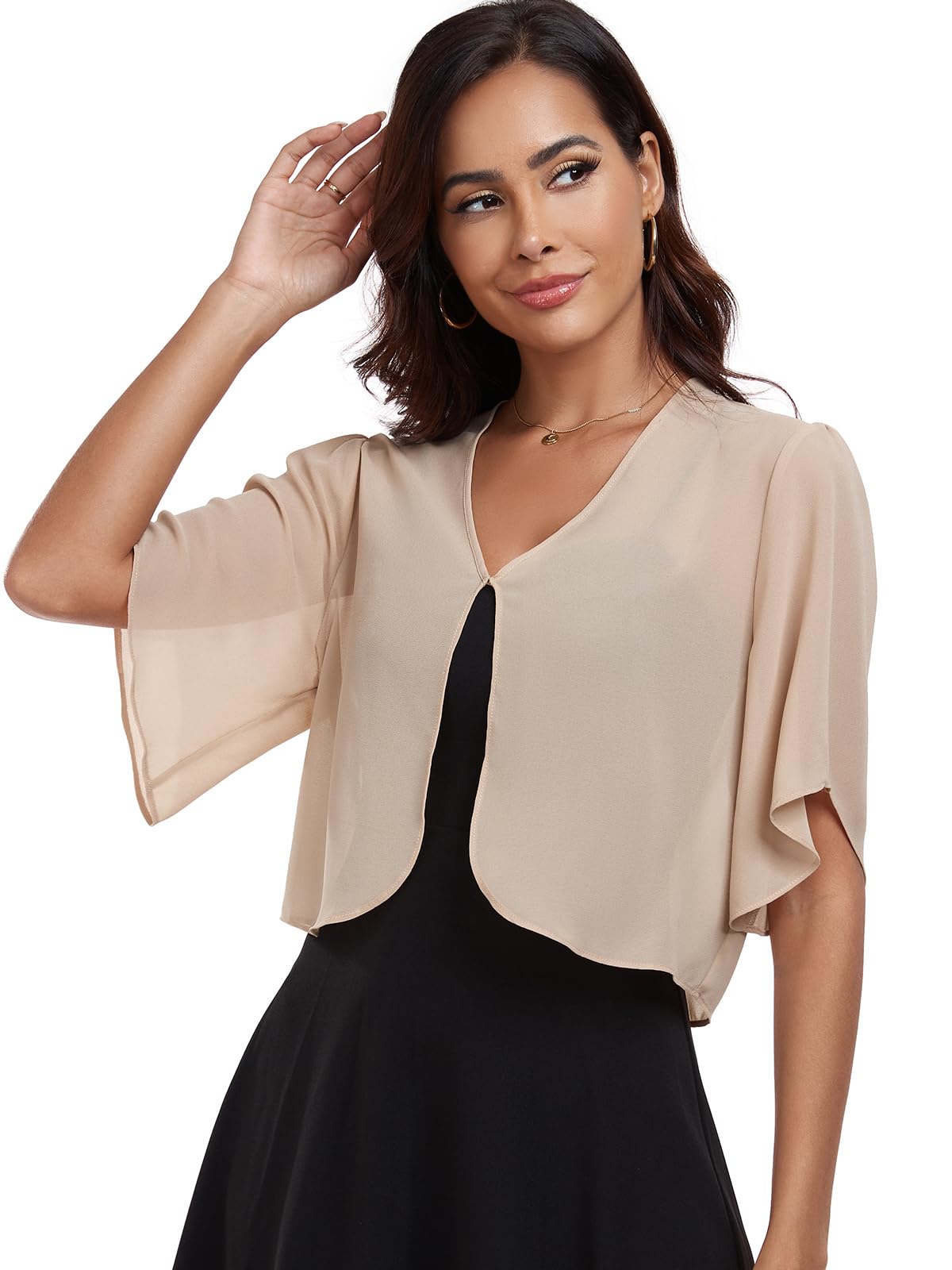 SURVODJA Cardigan corto da donna in chiffon leggero maglioni a maniche corte bolero coprispalle per vestito