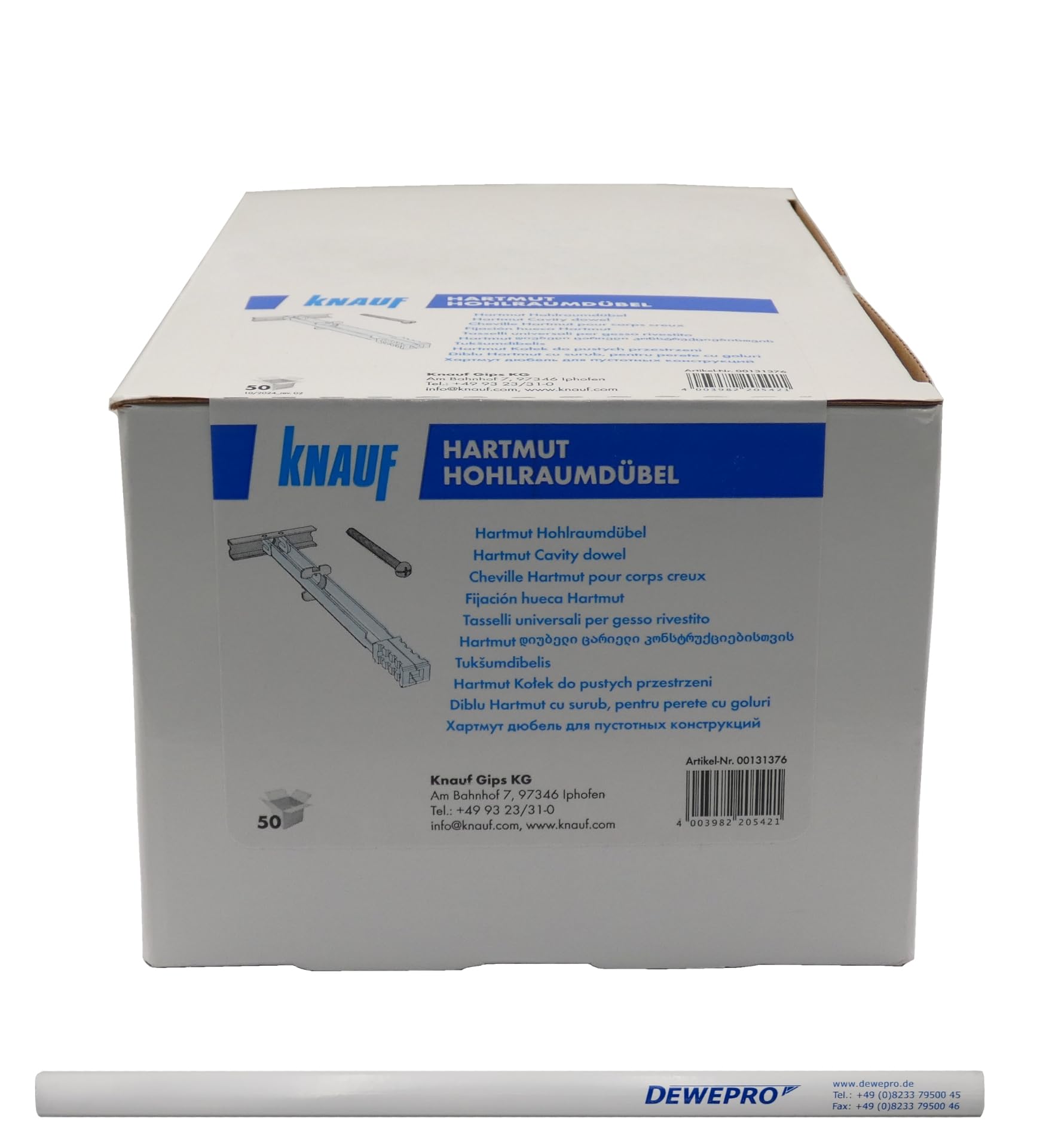 Knauf Hartmut Hohlraumdübel 50 Stück - Metall-Kunststoff Dübel mit Schraube M5x60 - für alle Beplankungsdicken inkl. DEWEPRO Zimmermannsbleistift