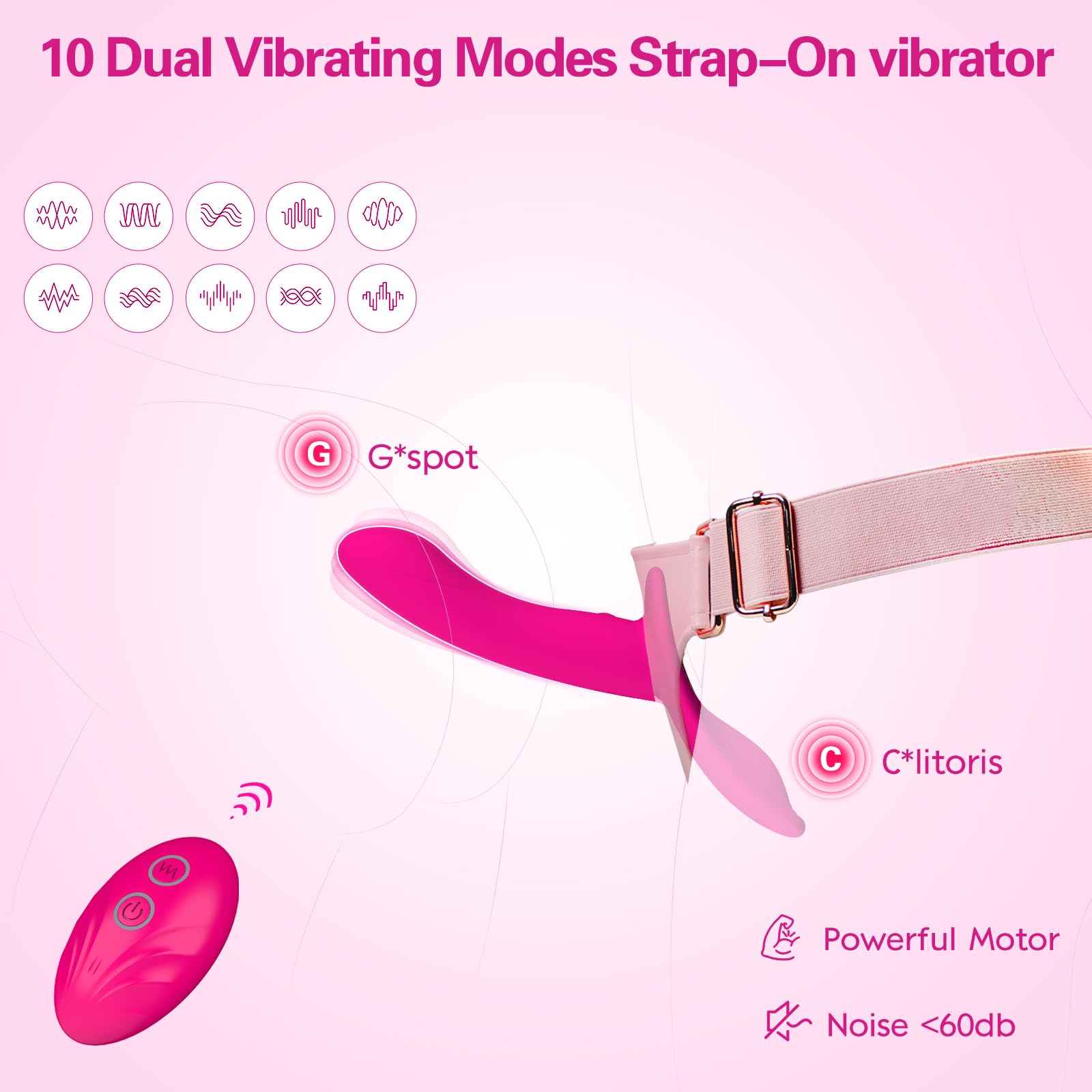 Gode Ceinture Vibrant Sextoys, Wordone Godes Ceintures Harnais Portables avec 10 Vibrations Doubles, Télécommande Godemiché Vibromasseur&Clit Stimulation, Jouet Adulte pour Femme Couple (A1005FR-Rose)