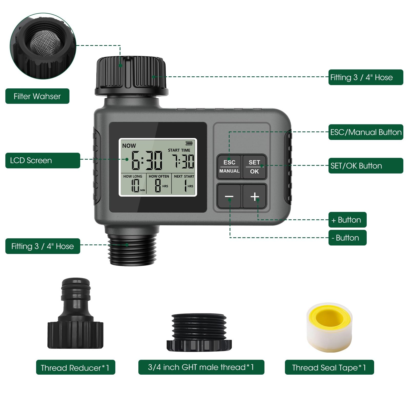 1 pz Timer for irrigazione con display Regolatore di irrigazione automatico Rubinetto for tubo flessibile Timer for irrigazione a goccia da giardino for piante da prato