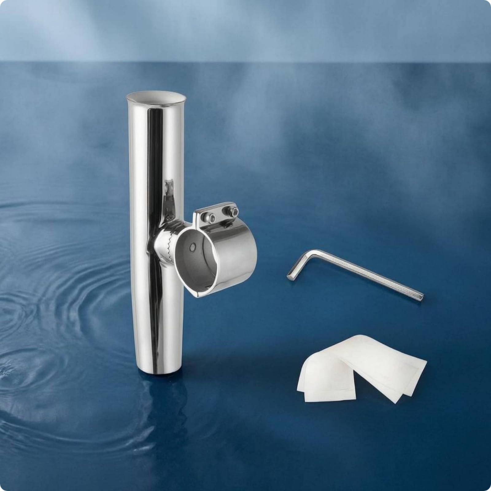 Supporto Canne da Barca Acciaio Inox Portacanna Rigido Uso in Acqua Dolce e Salata Portacanna Metallico, 50mm, Distanza Di Serraggio 50mm Con Silicone Antiscivolo