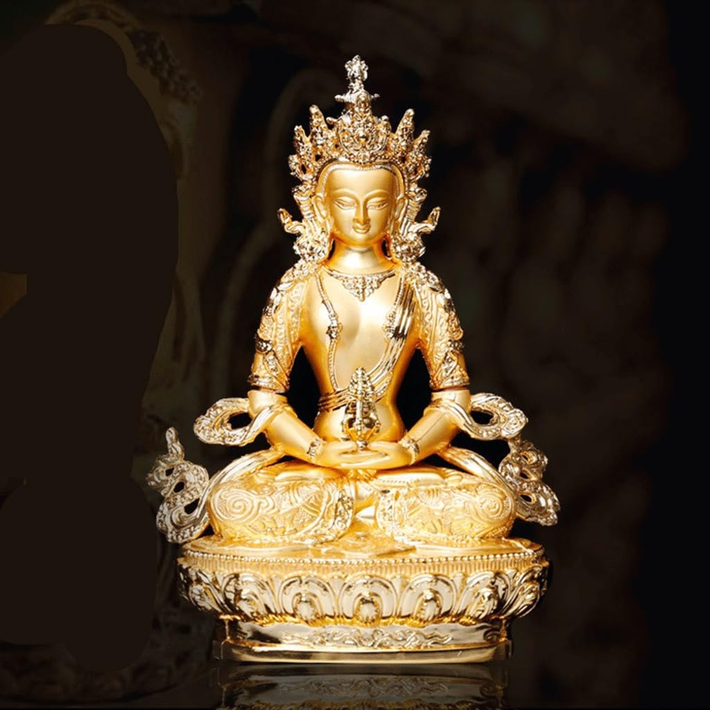 Budista de Metal de aleación de Buda de Oro eficaz de 5 Pulgadas, for Decorar la Oficina en el hogar, Estatua Artesanal de Amitayus de longevidad