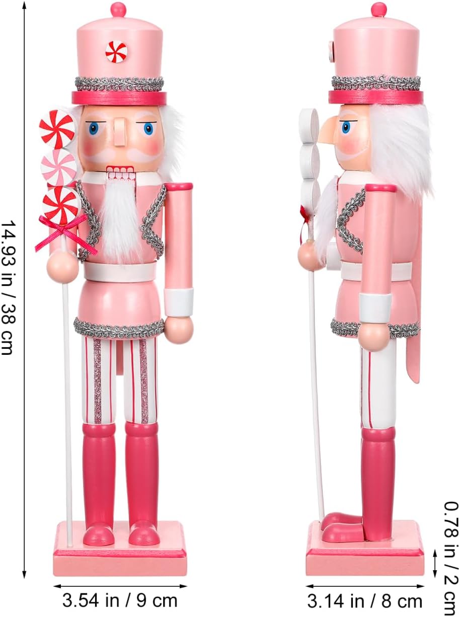 PRETYZOOM Nutcracker Soldier Wooden Christmas Decor Figure - 14.96 Inch Pink Nutcracker for Holiday Indoor Decoration and Festive Celebrations
