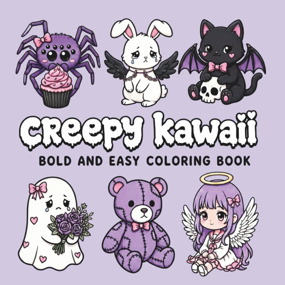 Creepy Kawaii Bold and Easy Coloring Book: Cute Spooky Characters, Pastel Gothic Creatures, Ghosts, Witches, Bats, Skulls and Cozy Creepy Designs for ... (The Heart of Thanksgiving Collection)