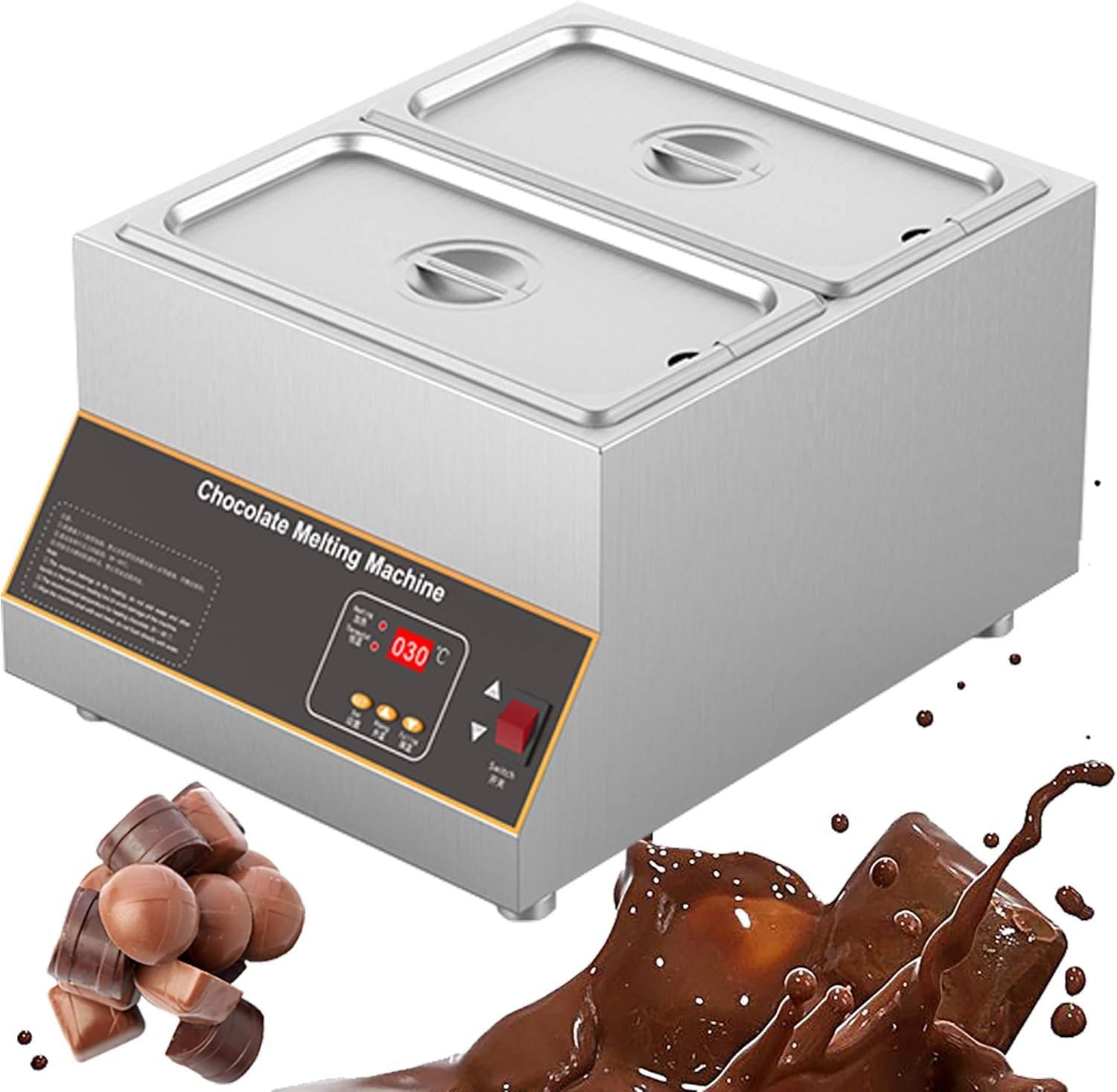 Scioglitore Di Cioccolato Ad Aria Calda, Macchina per Sciogliere Il Cioccolato, Macchina per Temperare Il Cioccolato Con Controllo Digitale, Per Uso Professionale Crema, Caramelle, Latte,6kg*2