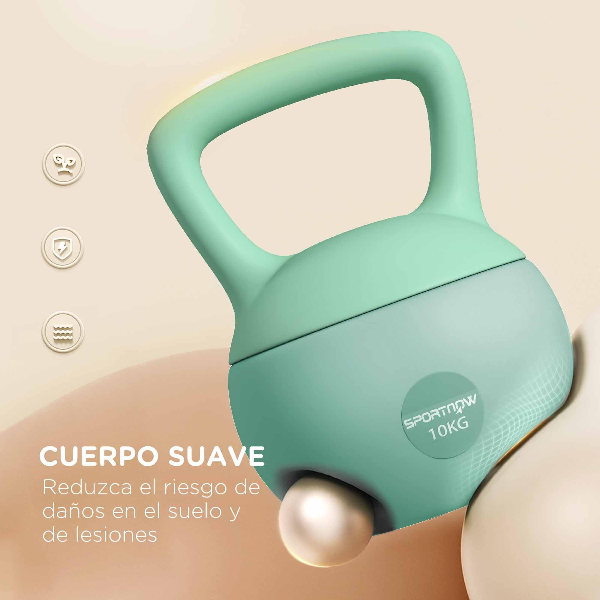 SPORTNOW 3 Pesas Rusas 6/8/10 kg Soft Kettlebells Relleno de Arena Metálica y Mango Antideslizante para Entrenamiento Culturismo en Casa Gimnasio Verde
