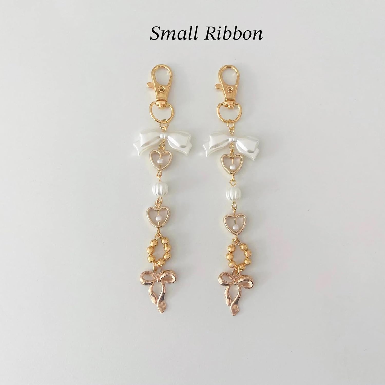 Agromusk Gold Bow Keychain Bag Charms for Women Heart Pearl Beaded Coquette Aesthetic Purse Charms - Image 3