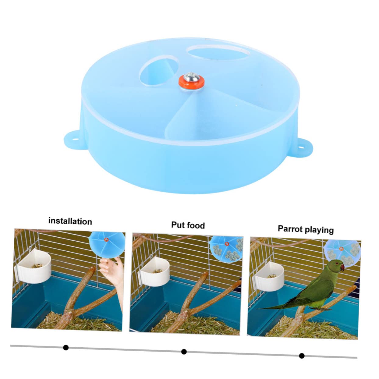 Beaupretty 3pièces Distributeur Interactif pour Oiseaux Jouet à Mâcher pour Perroquets Boîte De Foraging Forme De Roue Bleu pour Cockatiels Et Conures