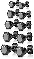JewelrieShop 5 Pairs Black Cubic Zirconia Stud Earrings Hypoallergenic Surgical Steel for Sensitive Ears 3-7mm