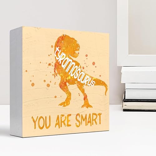 Miniatura 6 de Letrero de madera con texto en inglés "You are Smart Inspiration" para cuarto del bebé, decoración de escritorio con diseño de tiranosaurio naranja