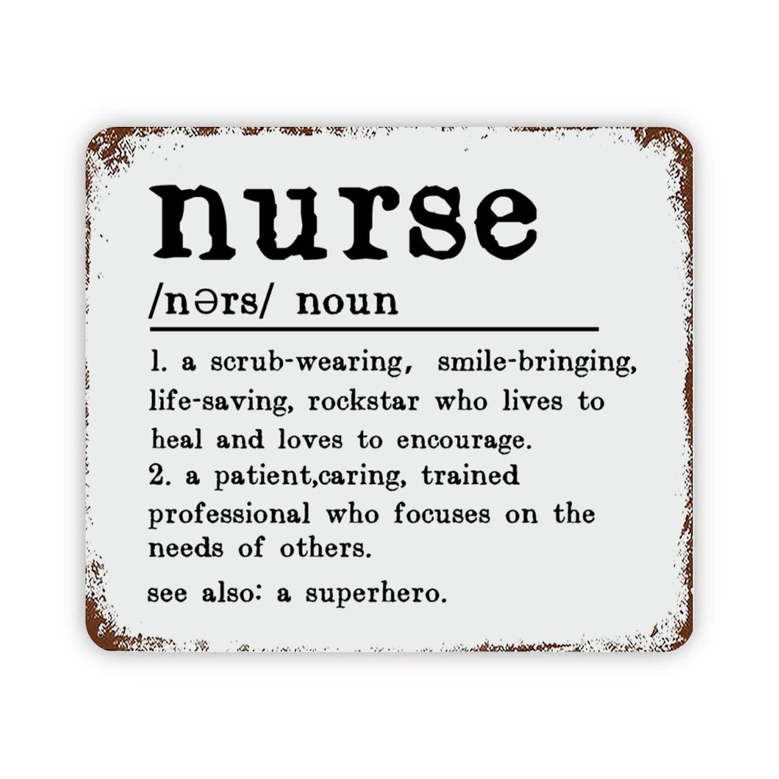 ENEDNATE Vintage Man Cave Aluminum Tin Metal Sign with Saying 12x16 Inch Nurse Definition Dictionary Word Meaning Retro Street Metal Signs for Indoor Outdoor Garden Patio Yard Cafe Pub Home Decor