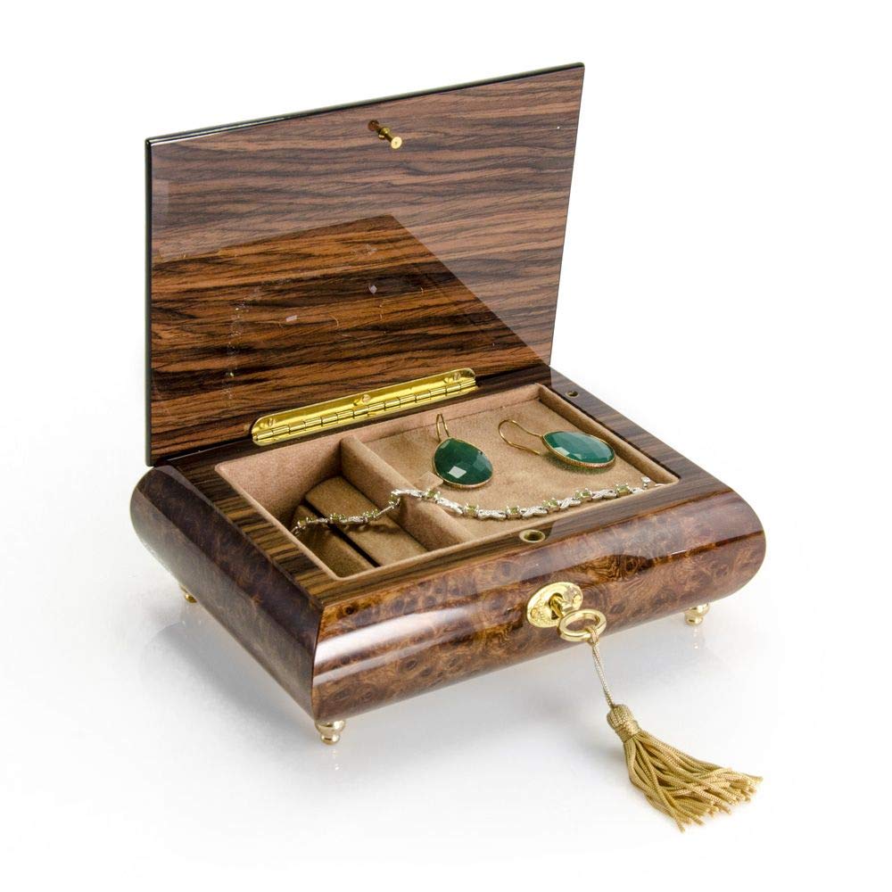 MusicBoxAttic Hermosa Caja de joyería Musical con Incrustaciones de Madera de pájaro y Rosa Blanca, 18 Notas, más de 400 Canciones