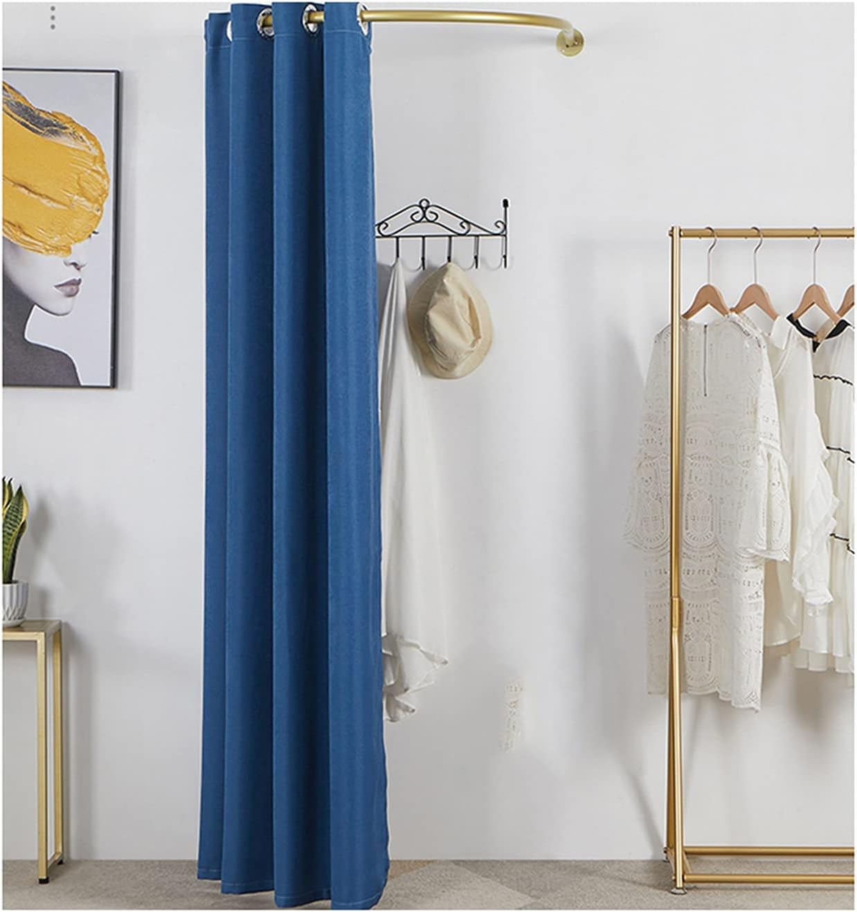 Clothing Store Flat Wall Locker Room Door Curtain Dressing Room Composed of U-Shaped Metal Condition and Blackout Curtain The Hook is Smooth Flexible Easy to Pull and Easy to Use (E 90x90x200cm)
