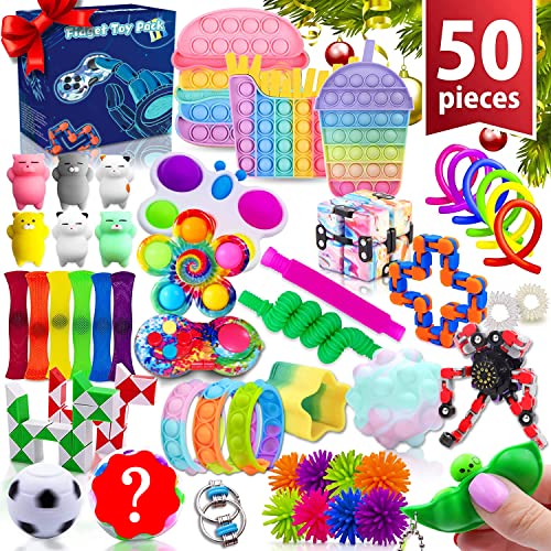 50Pcs Fidget Toys, Fidget Packs, Popitsfidgets Fidget Poppers Toy Pack Push Pop Bubble Pop Set It Figits Package Fidget Spinners S-imple D-imple Sensory Toys Fidget Pack Cheap Fidget Block Set (2)