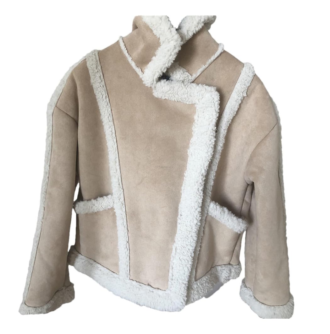 Veste polaire courte pour femme en patchwork de lambswool chaud - 8