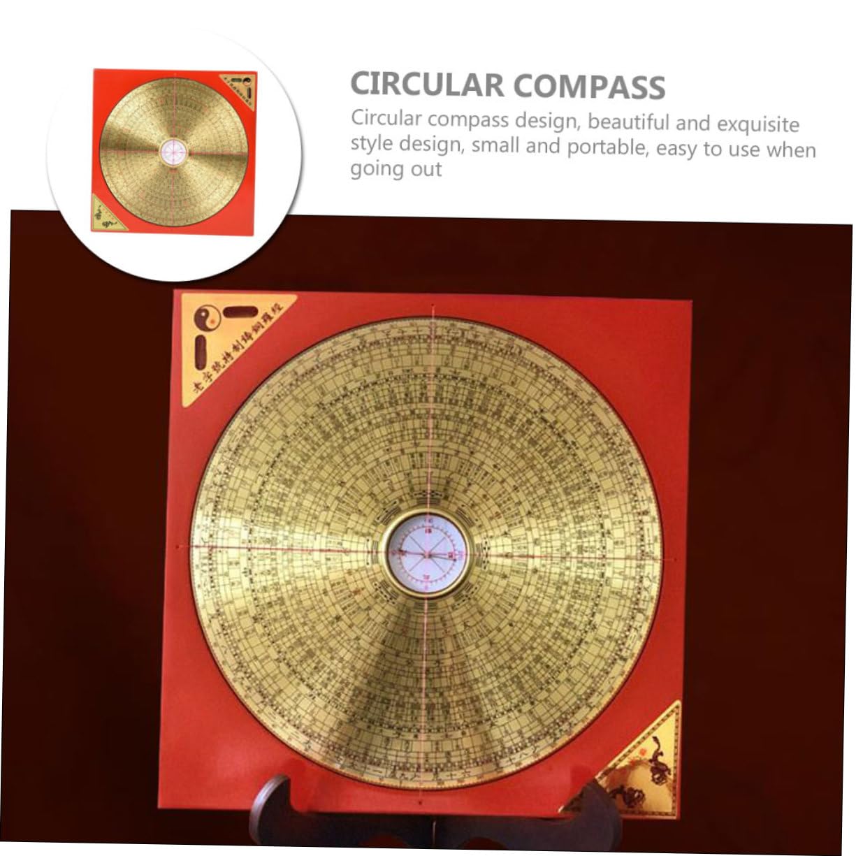 Brújula China Portátil Pequeña de Cobre y Hierro Roja Retro | Feng Shui Tradicional, Uso en Colección y Hiking, Diseño Taoísta Chino, Ligera y Fácil de Usar