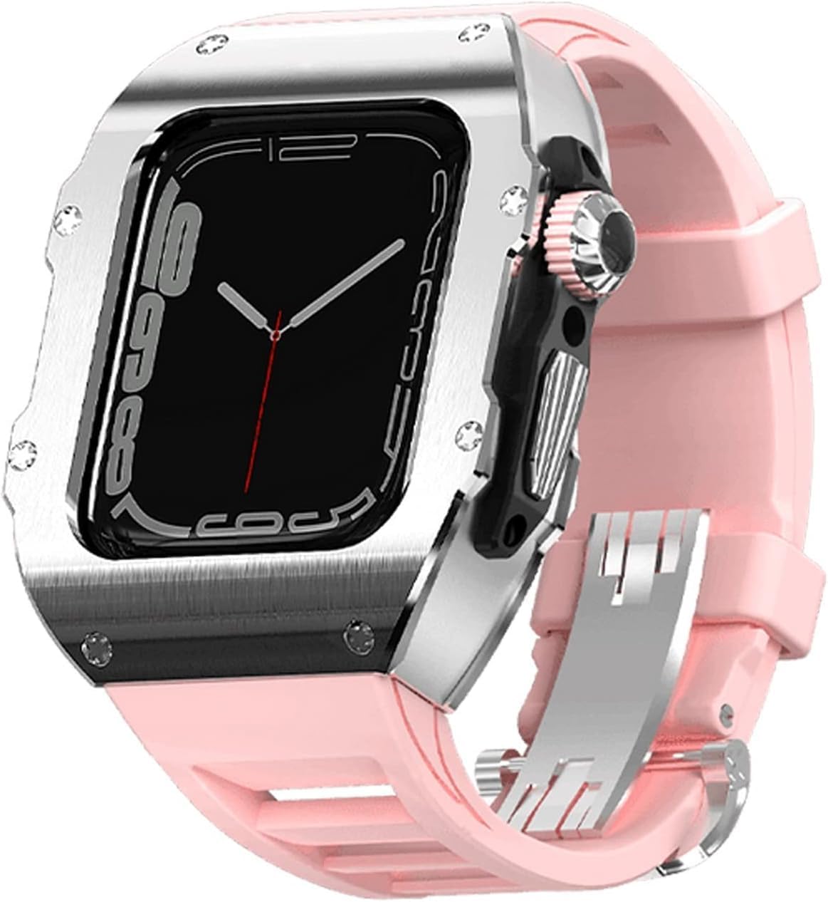 44mm 45mm Stainless Steel Watch Case Rubber Watch Band，For Apple Watch 8 7 6 5 4 SE Series，Rm Shockproof Sports Band Case Mod Kit Replacement Accessories