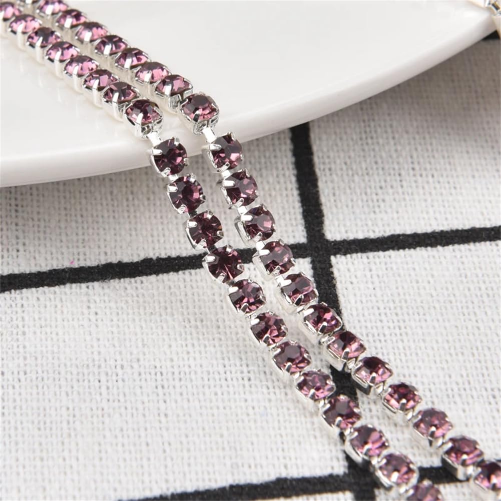 Frędzle z kryształkami, Łańcuszek z kryształkami przyszyty do wykończenia z frędzlami 2 metry wielokolorowy 4 mm(Light Amethyst)