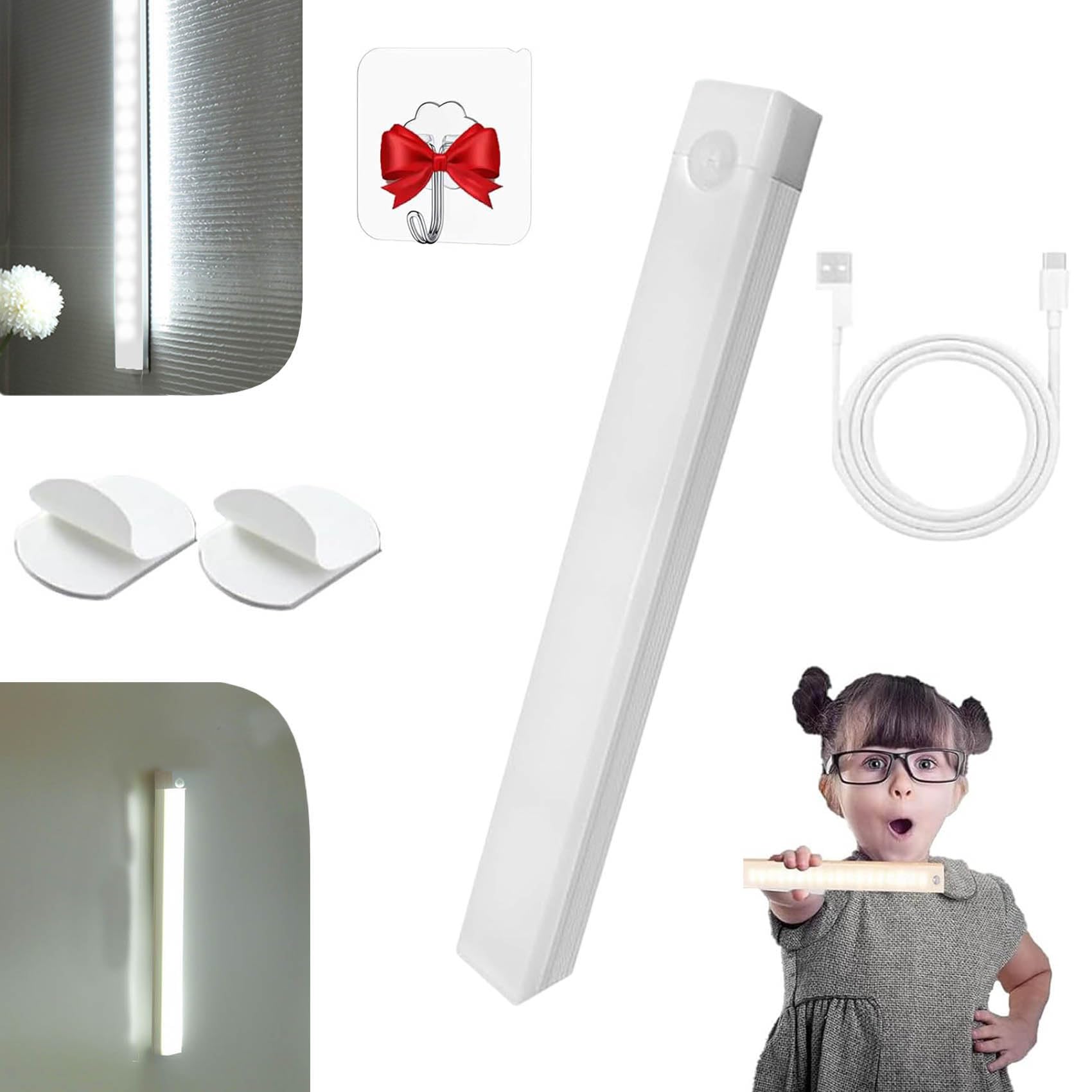 Punch-Free Smart Sensor Magnetic Rechargeable Led Lights, 4 In Motion Sensor Light Indoor, Rechargeable Motion Activated Cabinet Lights, Cordless Under Cabinet Bedroom Stair Led Lighting (White,1)
