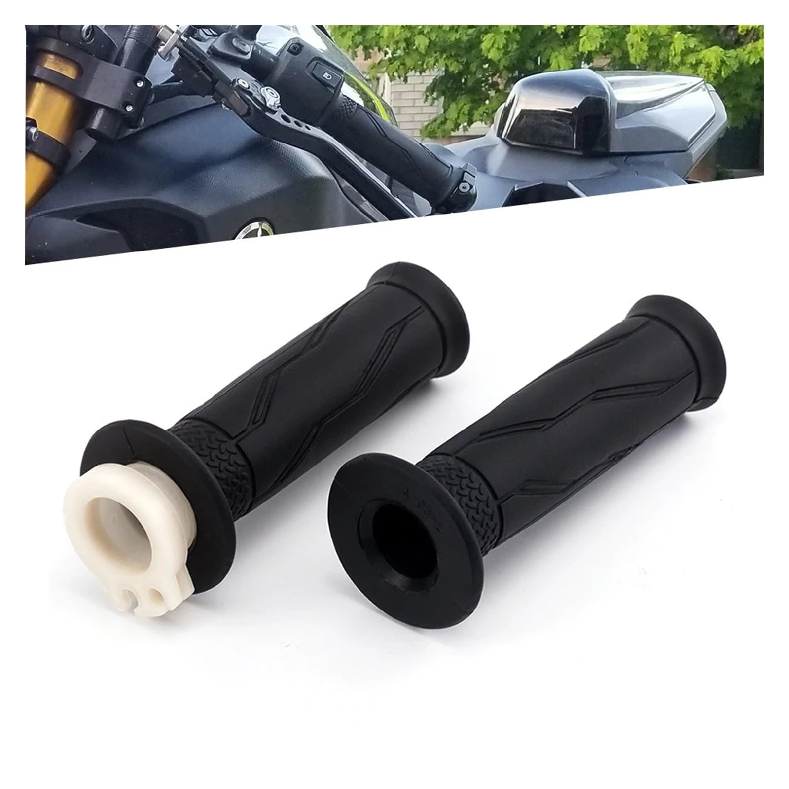 Empuñaduras Manillar para MT09 MT07 MT03 MT25 FZ6 FZ1 FZ8 XJ6 Cubierta De Agarre De Manillar De Motocicleta Mango De Goma Agarre del Acelerador Funda De Goma(Black 2)