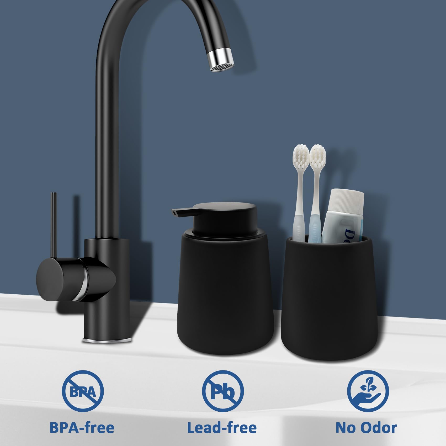 TOOZFO Soap Dispenser Ceramic with Easy-to-Press Pump Hand Lotion Liquid Dispenser for Shampoo Bathroom Kitchen 12 oz Black - Image 2
