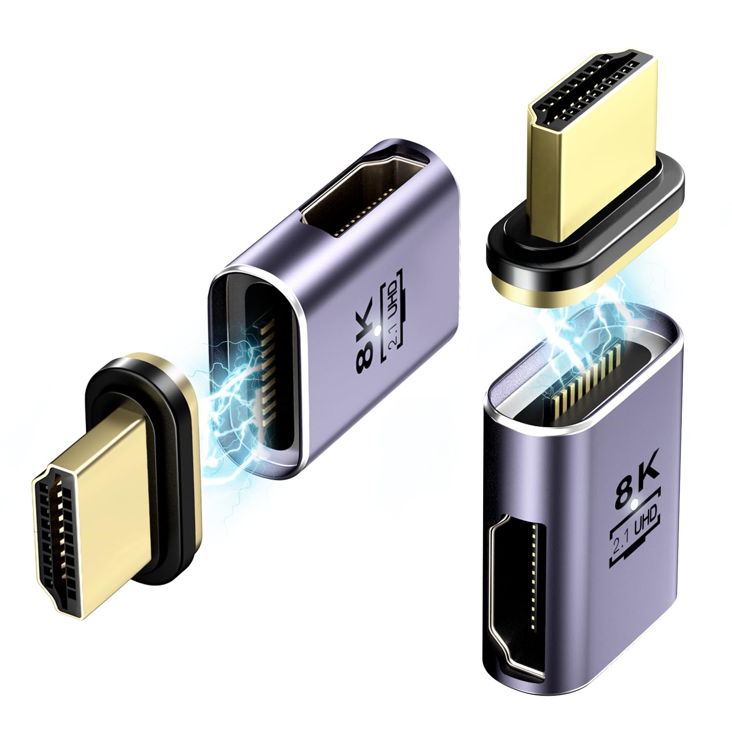 HESKUL Magnetic HDMI 2.1 Female to Male Adapter, 8K HDMI to HDMI Magnetic Connector Extension Conventer Left and Right Side Support 8K@60Hz 48Gbps for Laptop, PC, Monitor