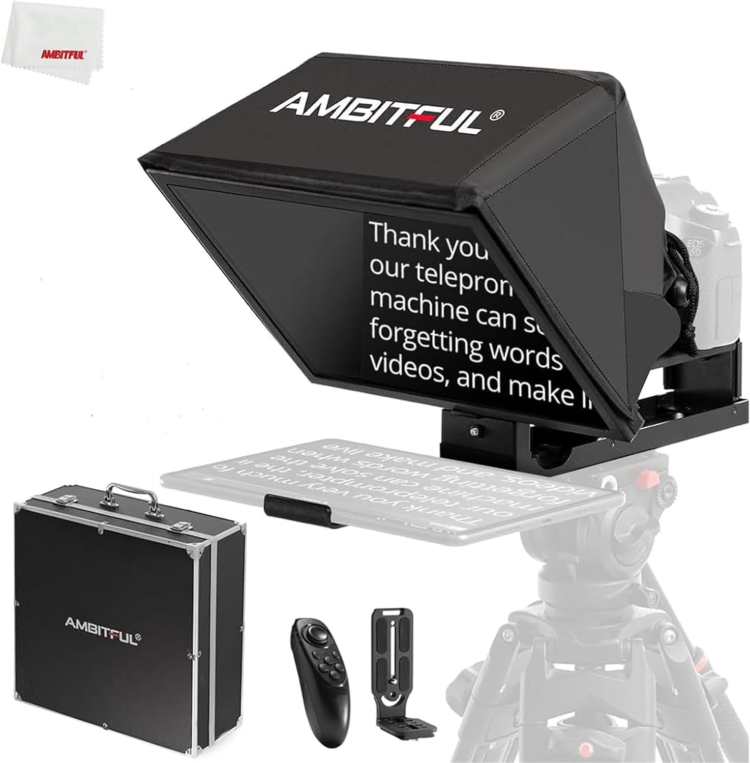 AMBITFUL T14 Pro 14''Teleprompter for Camera,iPad Android Tablet, Smartphone,Remote & App Control/No Assembly,Compatible with iOS Android,for Online Teching/Interview/Vlogger/Live Streaming