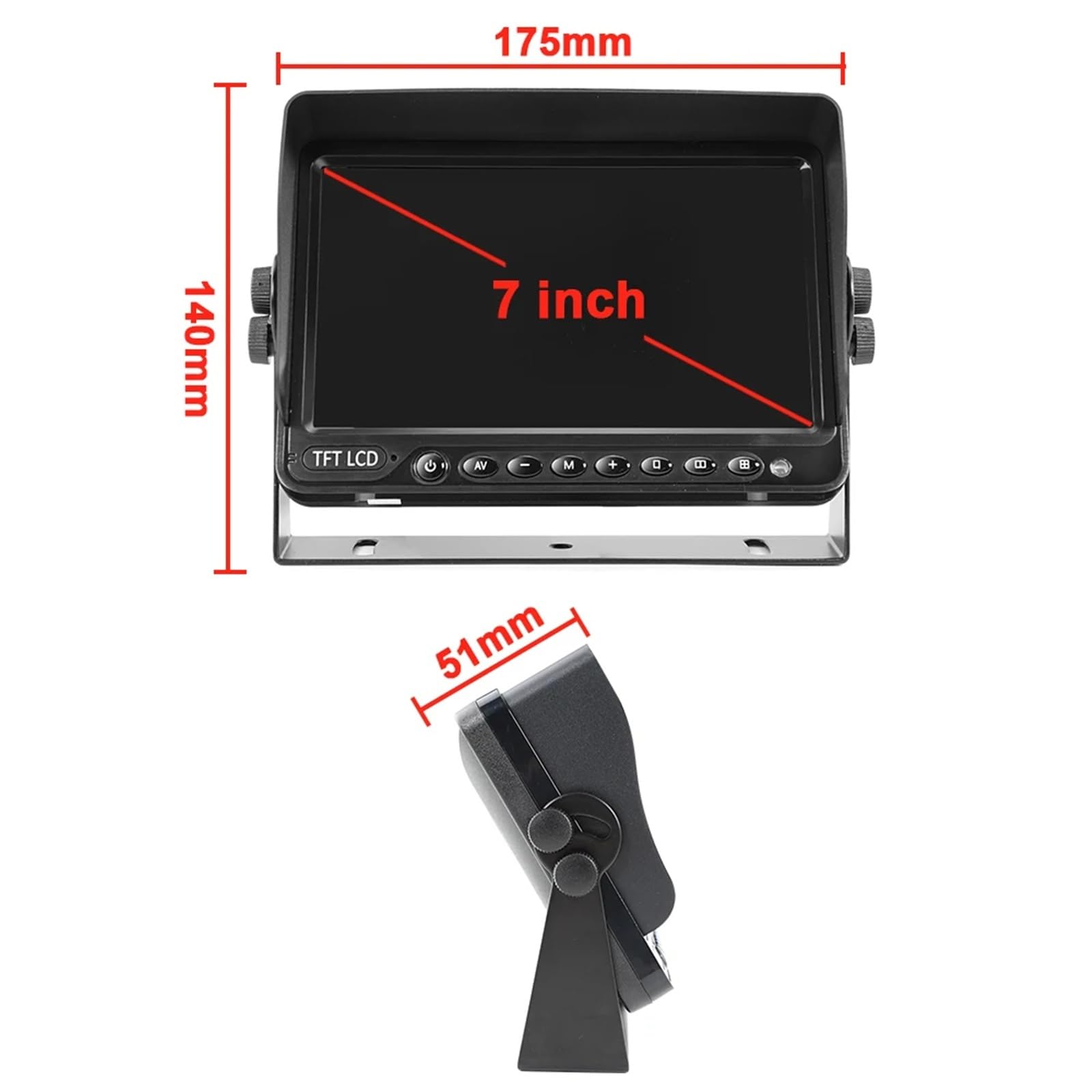 Monitor for camioneta, autobús, camión, Compatible con Entrada, fácil de Instalar, Pantalla Independiente 7 Pulgadas(7inch 4PIN)