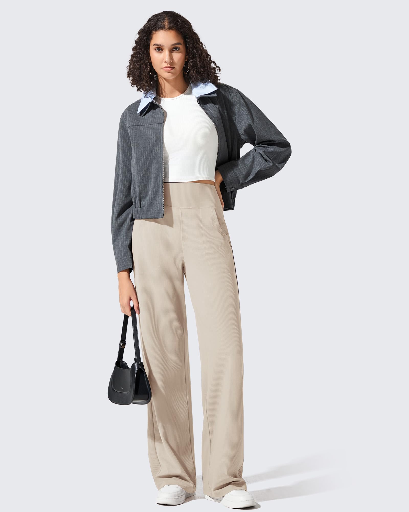 G4Free Pantalon de yoga en tricot côtelé avec poches pour femme - Léger et extensible - Décontracté