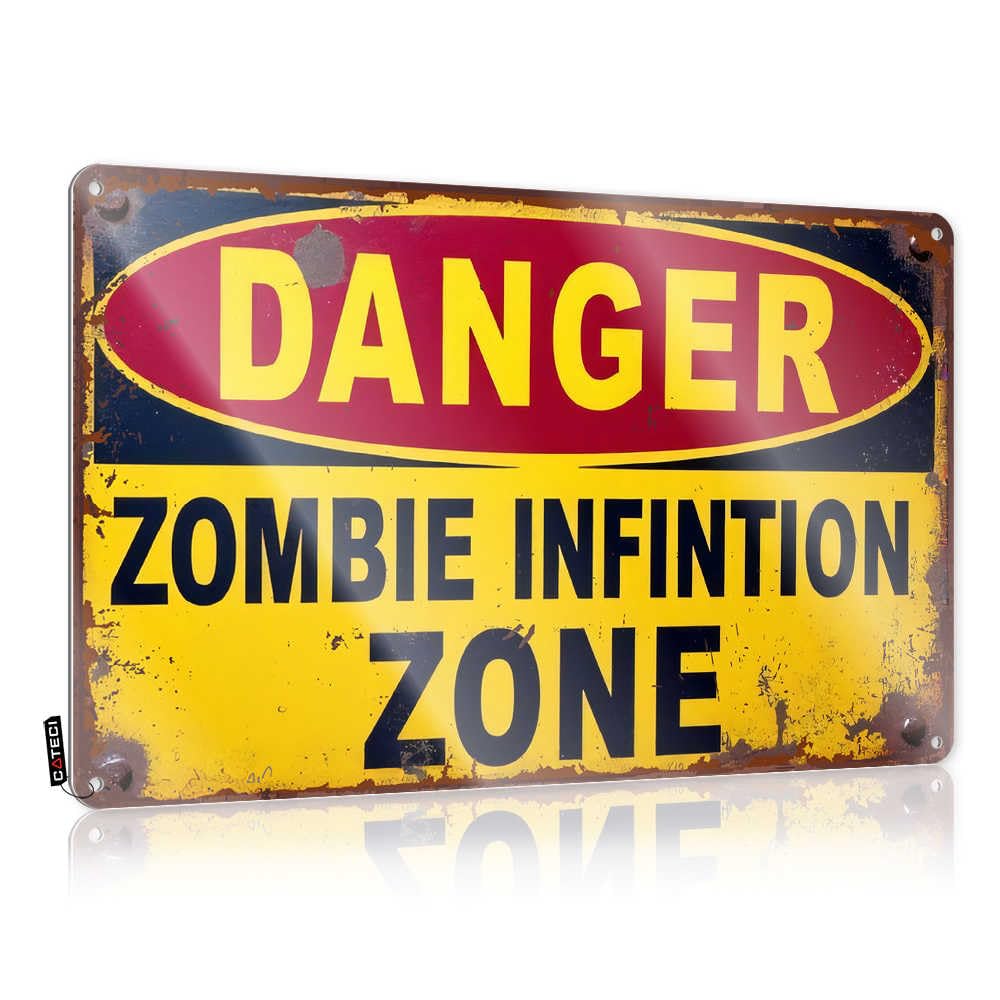 Fzfn Colour Friends Cool Matal Sign - Zombie Infestation Warning: Danger Ahead! Rustic Wall Art Essentials Easy Hang For Office(30X40cm)