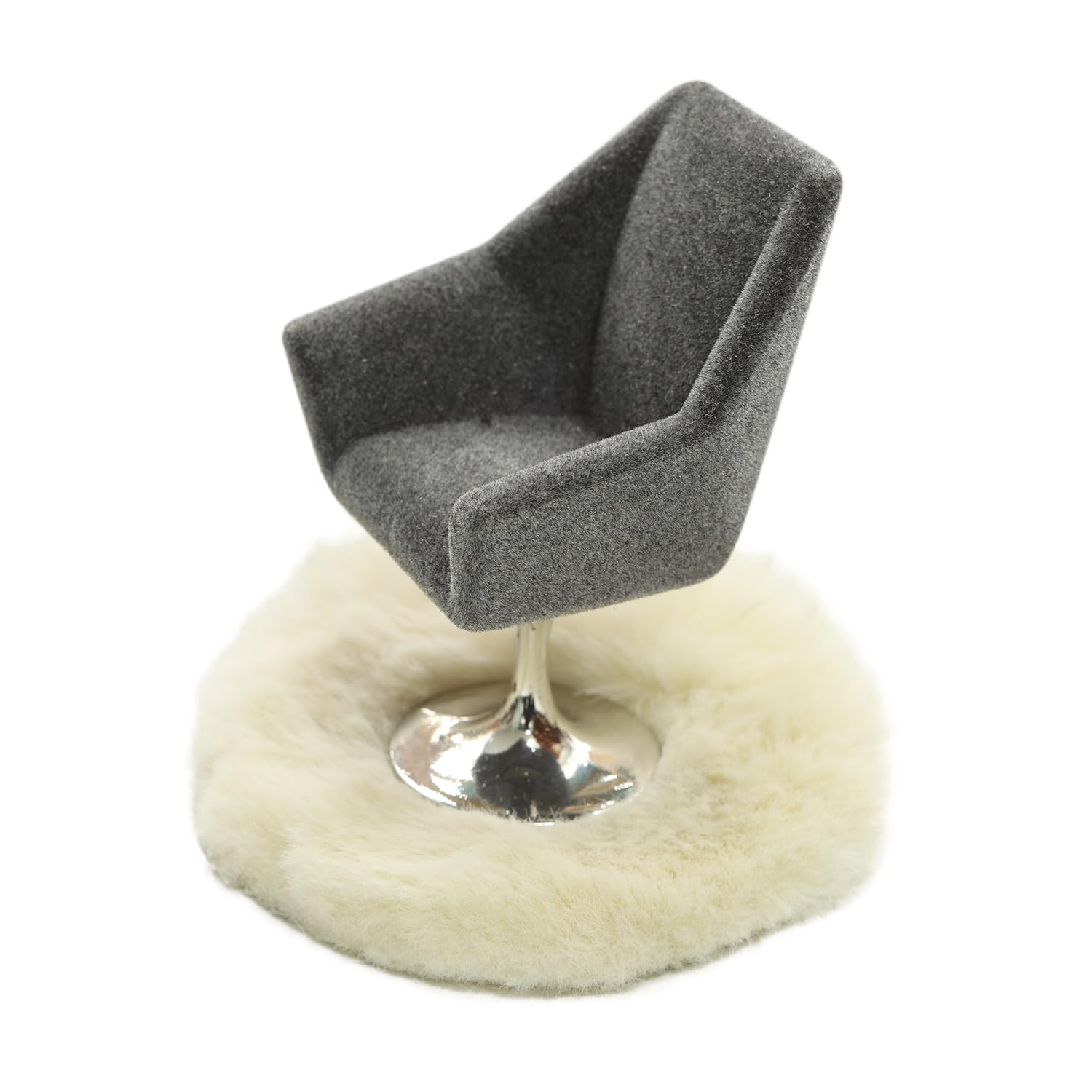 iLAND Dollhouse Furniture and Accessories Set, Miniature Swivel Chair & Carpet Modern for Dollhouse Livingroom (Grey)