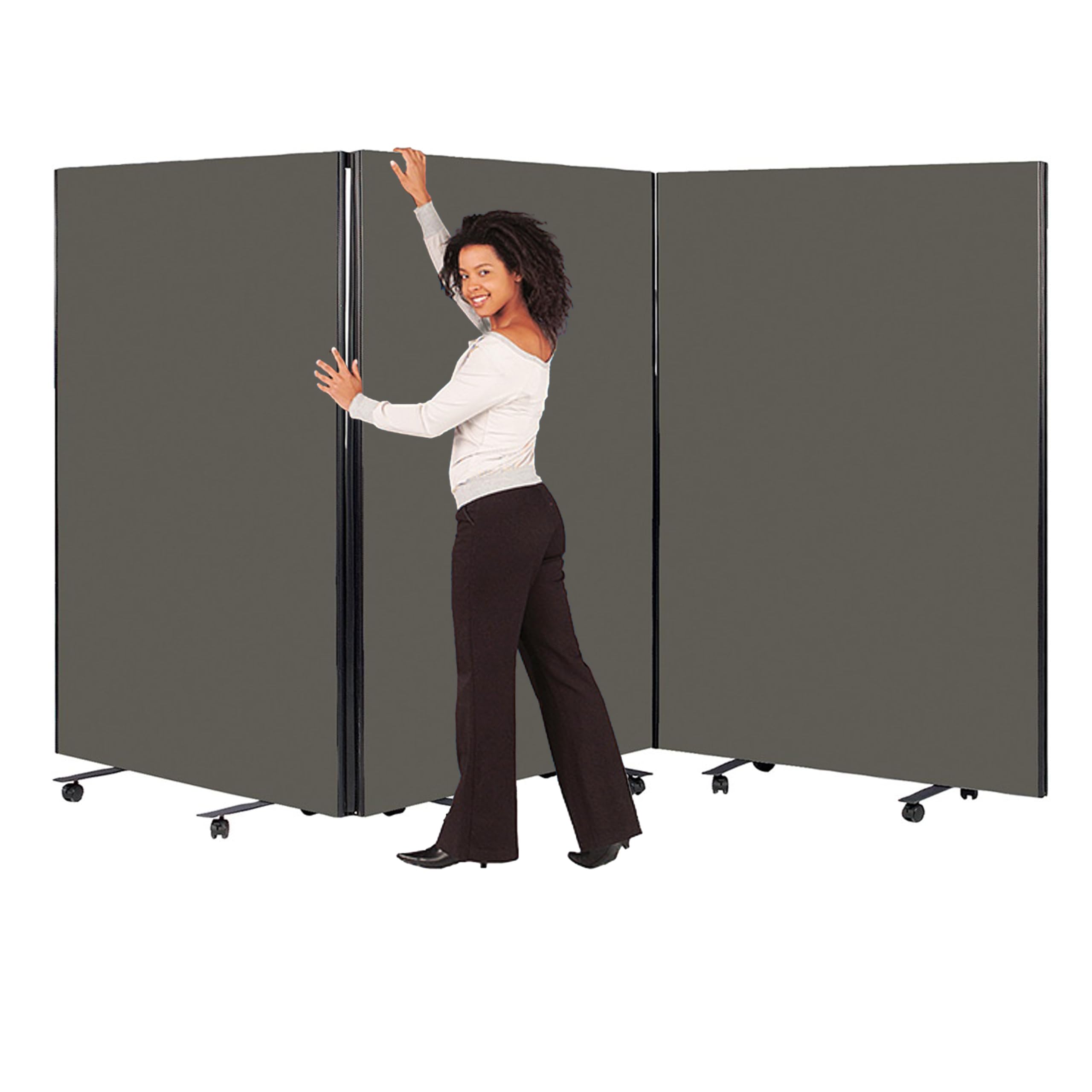 Wonderwall Gunmetal Mobile Office Divider Screen, 1525 X 1200 Mm, Double Sided Partitions, Pinboard Display Boards, Interlinked Set Of 3 Folding Panels - For Office, School, Display, Meeting Areas