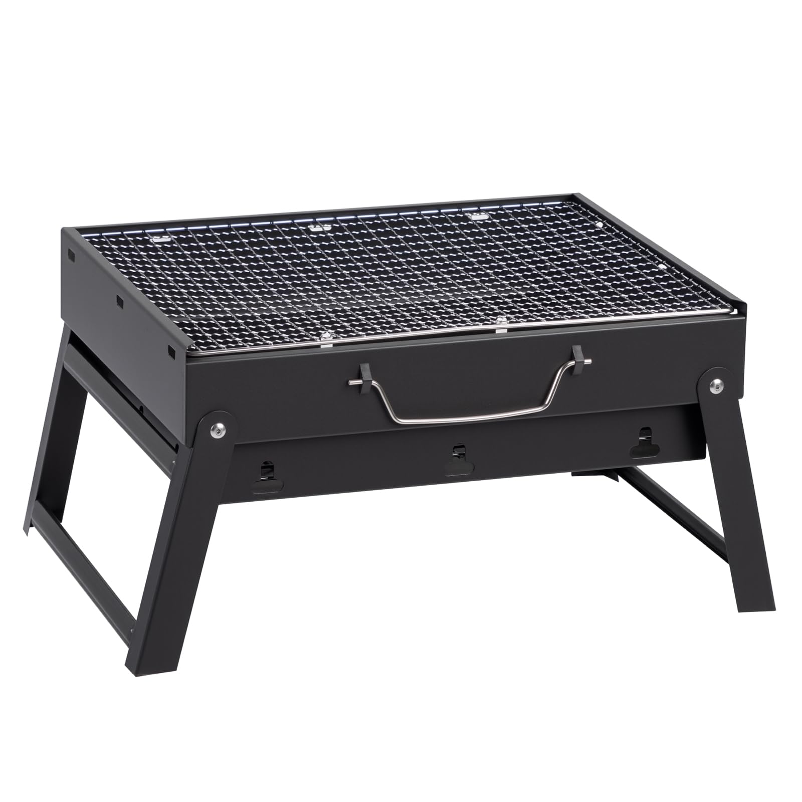 Bonnlo BBQ Barbecue Grill - Portable Folding Charcoal Barbecue, Desk Tabletop Stainless Steel Smoker for Picnic, Garden Terrace, Camping, Outdoor - Black