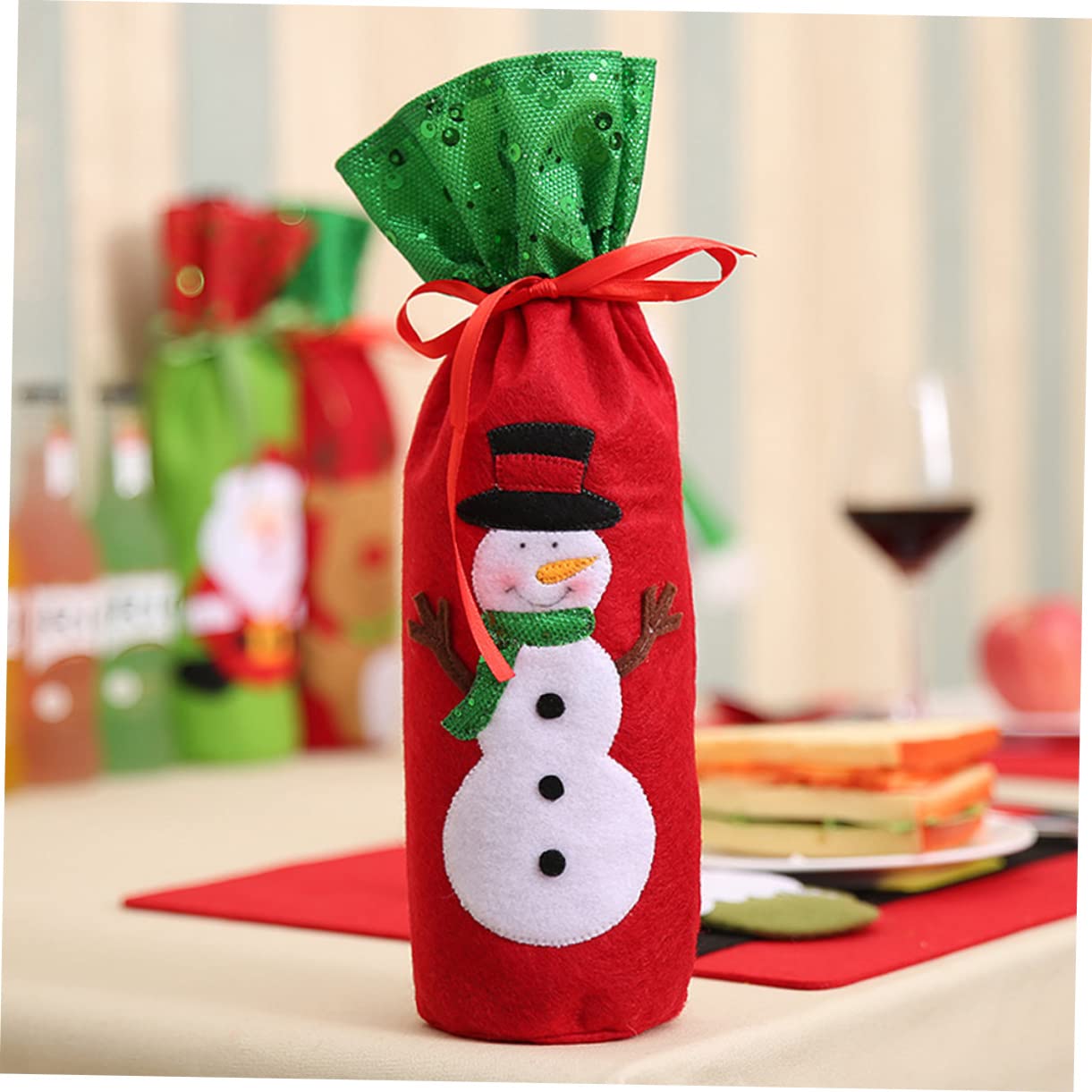 TOPBATHY 18 Pcs De Bouteille De Vin De Noël Housse De Bouteille De Vin à Cordon De De Noël Sacs à Cordon à Couvre-s Créatifs Sacs à à Plastique