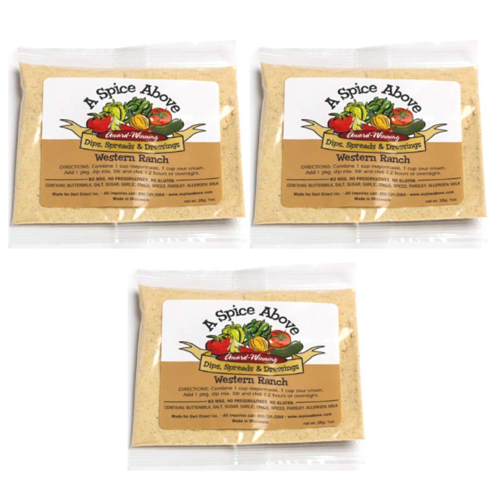 A Spice Above Dips, Spreads, and Dressing Mixed Seasonings Party Packets, 3 Pack (Western Ranch)