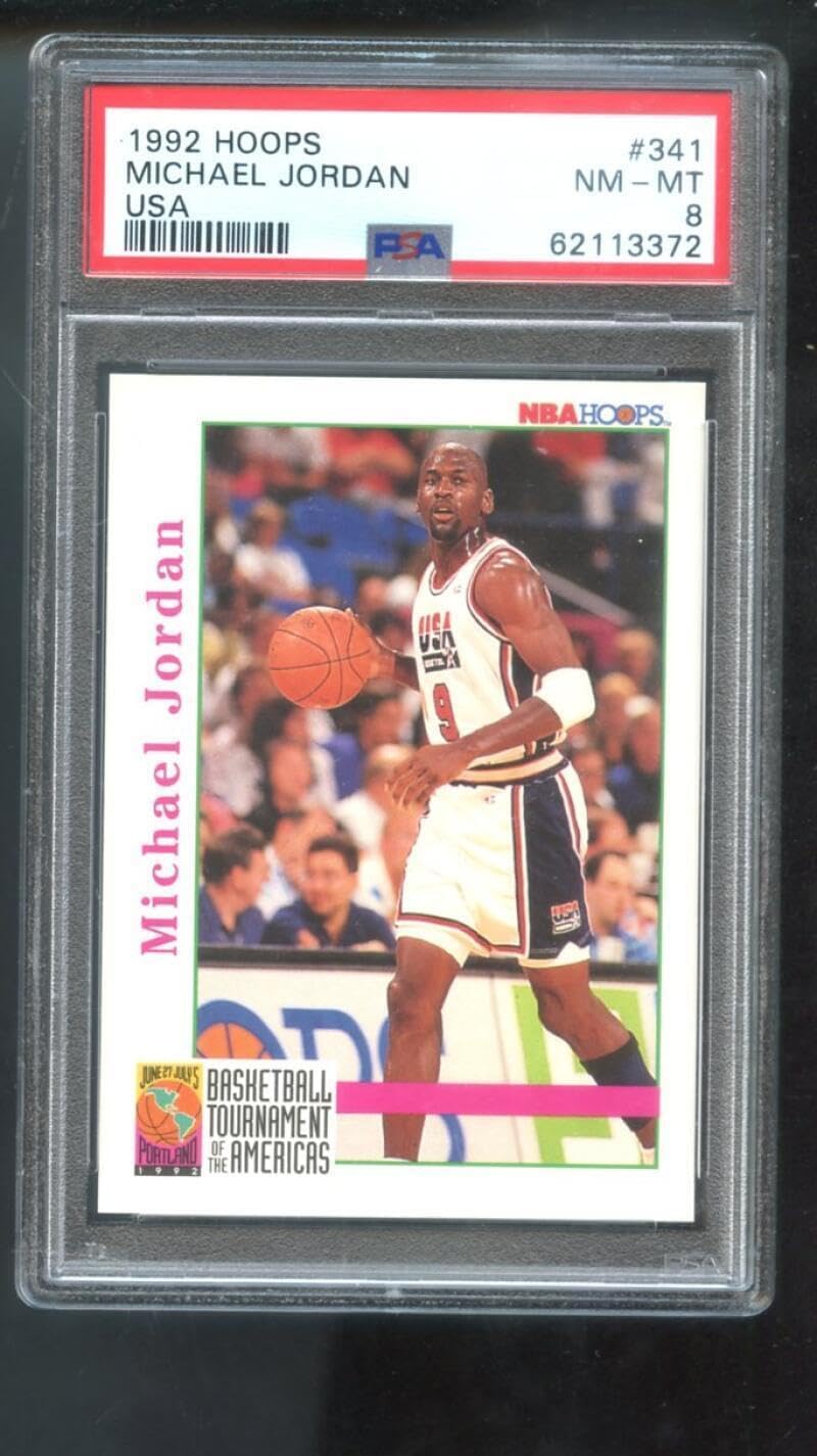 1992-93 Hoops #341 Michael Jordan USA PSA 8 Graded Basketball Card NBA 92-93 - Unsigned Basketball Cards