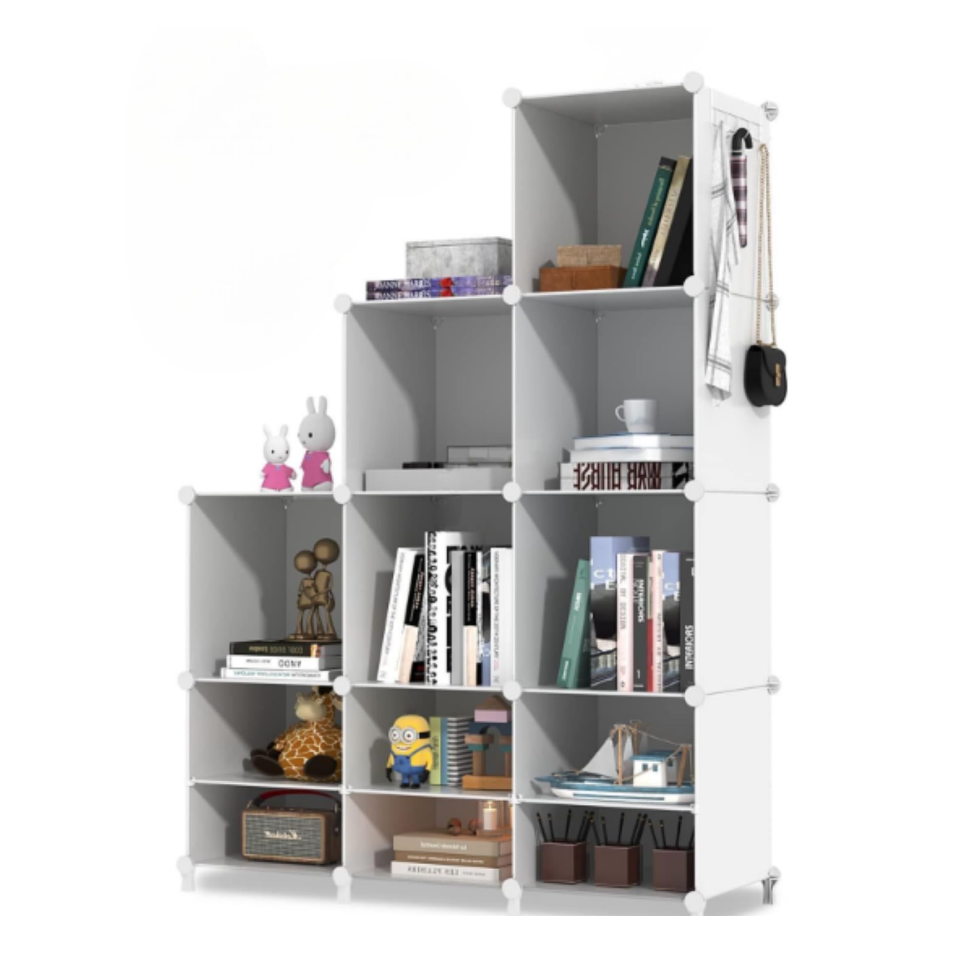 Scaffale Modulare con 9 Scomparti, Scaffali Modulare in Plastica, Scaffale con Moduli, Cubo Portaoggetti, Libreria in Plastica, per Scarpe, Vestiti, Libri, Montaggio Facile, Armadio, Bianco.