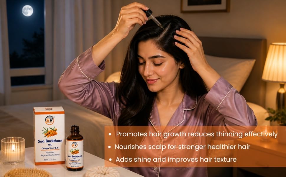 Image of Sea Buckthorn Oil 30ml Face Serum & Face & Hair | Nourishing Oil with Omega 3,6,7 & 9 | Collagen Boosting | Reduces Fine Lines, Dark Spots & Dull Skin | For Smooth & Glowing Skin (Pack of 1 Each)