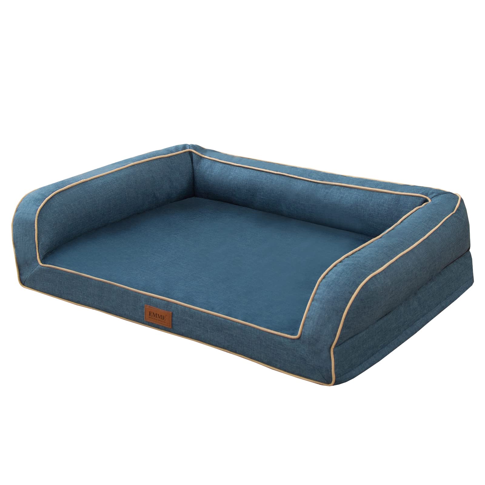 EMME Cuccia ortopedica per cani, 91 x 71 x 23 cm, in memory foam, blu | Impermeabile, lavabile, antiscivolo. Sostiene le articolazioni, antiodore. Facile da pulire grazie alla chiusura lampo