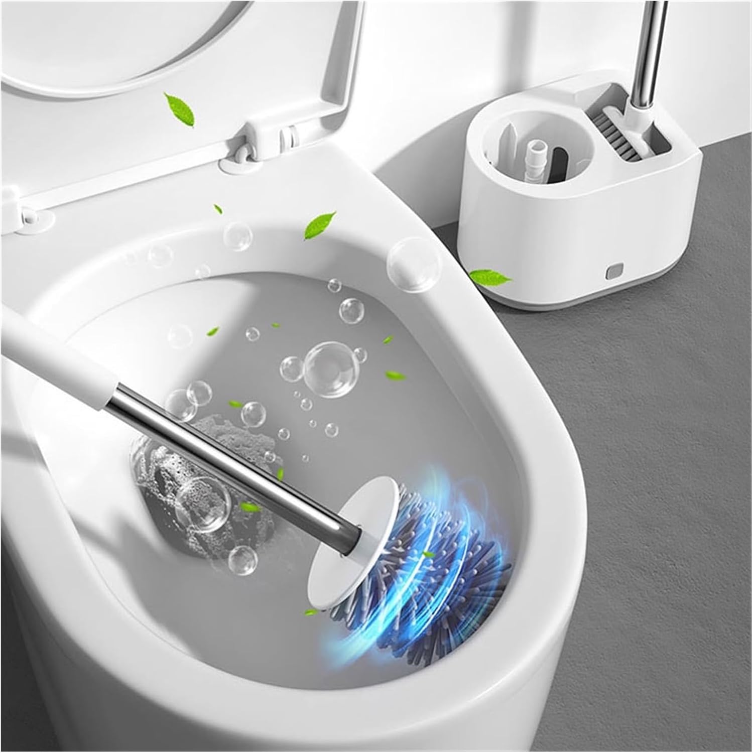 Bathroom Set Floor Type Toilet Double Brush Combination Set, Comfortable Handle Stainless Steel Pipe, Removable Brush Head. for Bathroom Cleaning Toilet Brush and Holder Set
