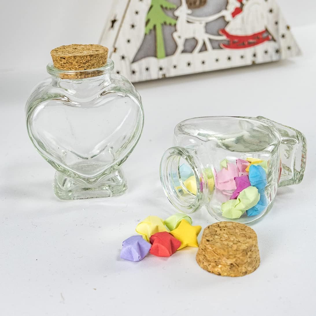 Mini bottiglia di vetro a forma di cuore, trasparente, contenitore con sughero, bottiglie decorative, accessori decorativi