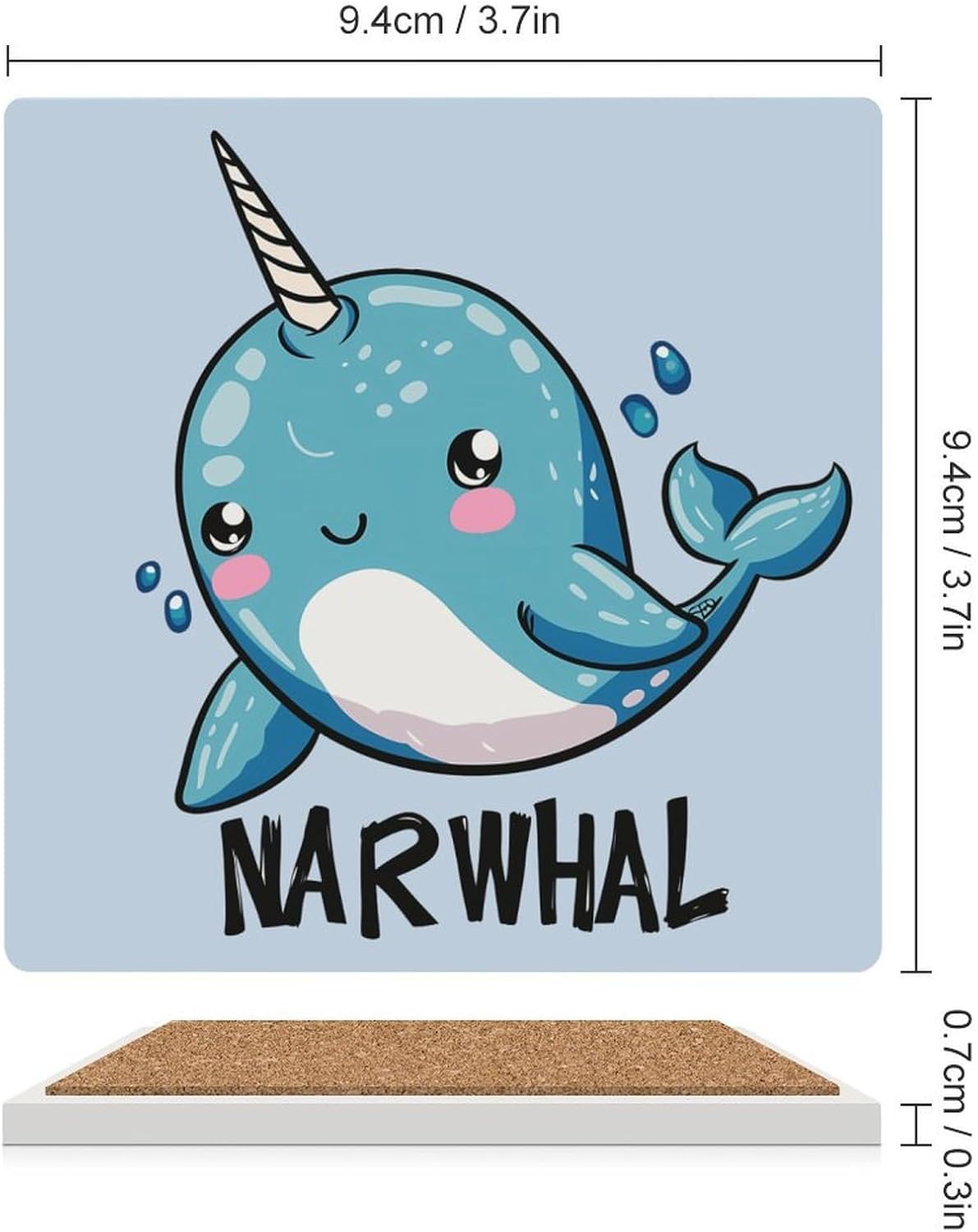 Blue Narwhal Coaster for Drinks Square Ceramic Table Coasters Stone Mat Crafts 4PCS Home Kitchen Decor