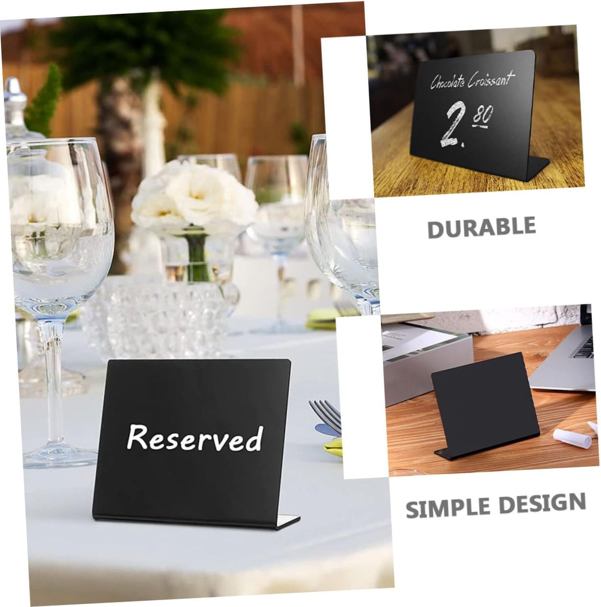 Small Blackboard Memo Board Set, 12pcs Black Acrylic Chalkboards with 1 Chalk Marker, Desktop Message Board for Wedding Party Decor and Home Counter Display