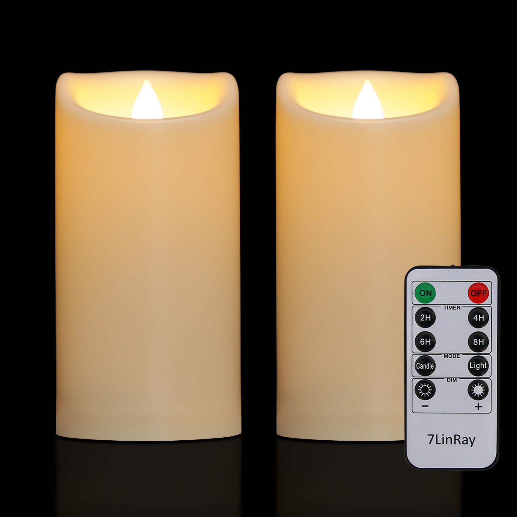 7LinRay 3" x 6" Waterproof Outdoor Candles Battery Operated, Flickering Flameless Pillar Candles with Remote, Plastic LED Candles for Home, Wedding Decor, Ivory, Pack of 2